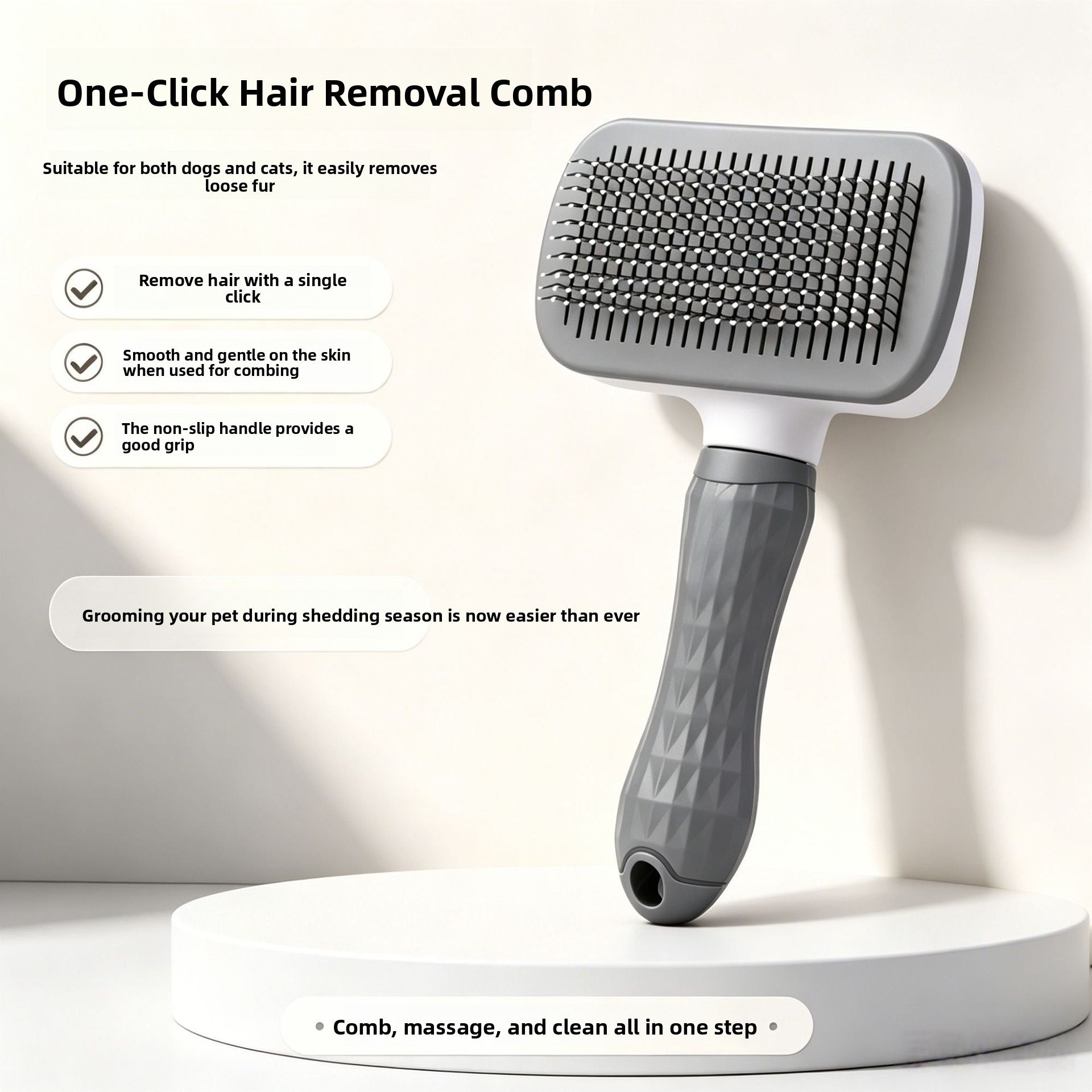 Soft Rounded Pin Deshedding Slicker Brush with One-Touch Release