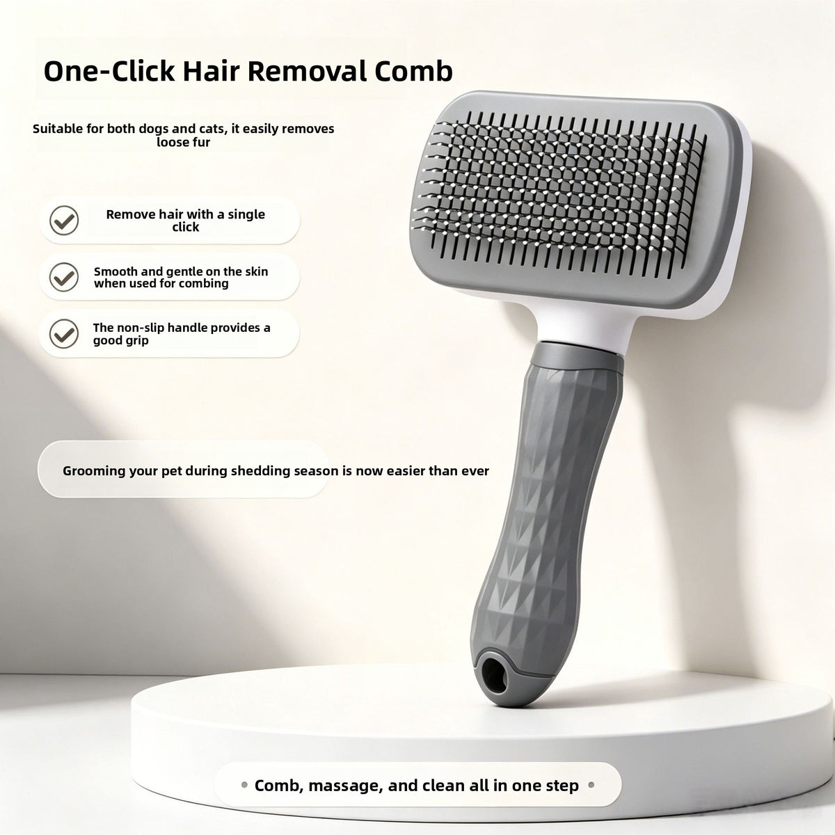 Soft Rounded Pin Deshedding Slicker Brush with One-Touch Release