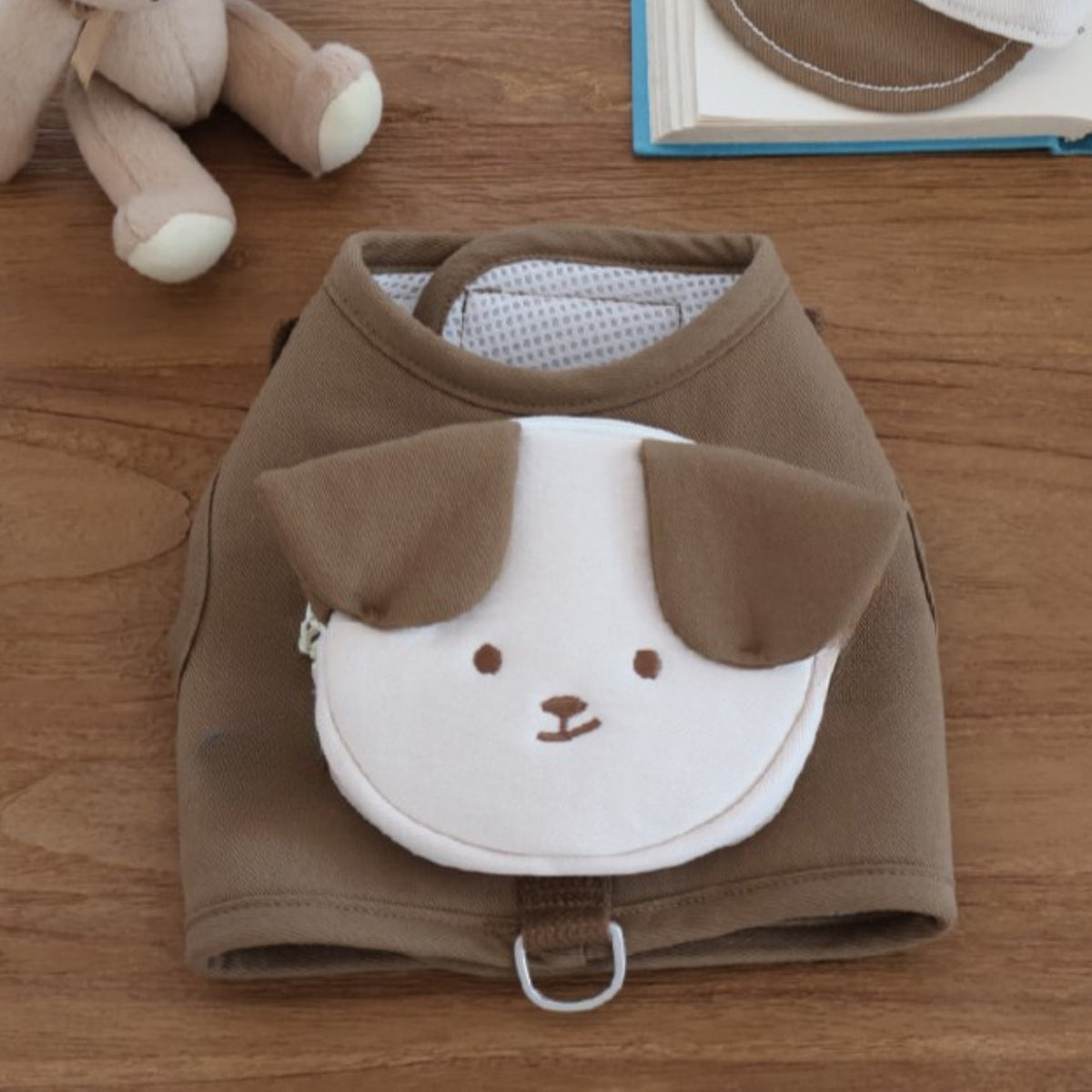 Coffee bear design small dog harness with mini backpack and hat, product image 7