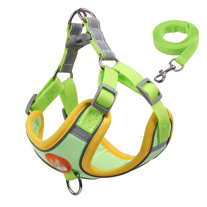 Adjustable nylon vest dog harness with lead in Red with 2m Reflective Lead, close-up detail