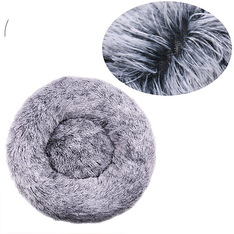 Round long plush nest bed for cats and dogs in Gradient Light Grey