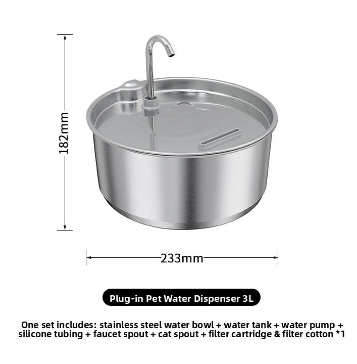 Circulating Stainless Steel Pet Water Fountain with Multi-Stage Filter and USB Power
