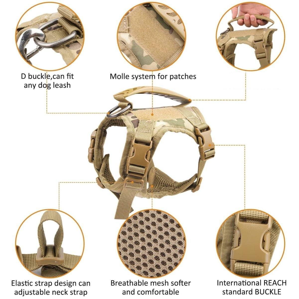 Tactical MOLLE cat harness vest in nylon, product image 9