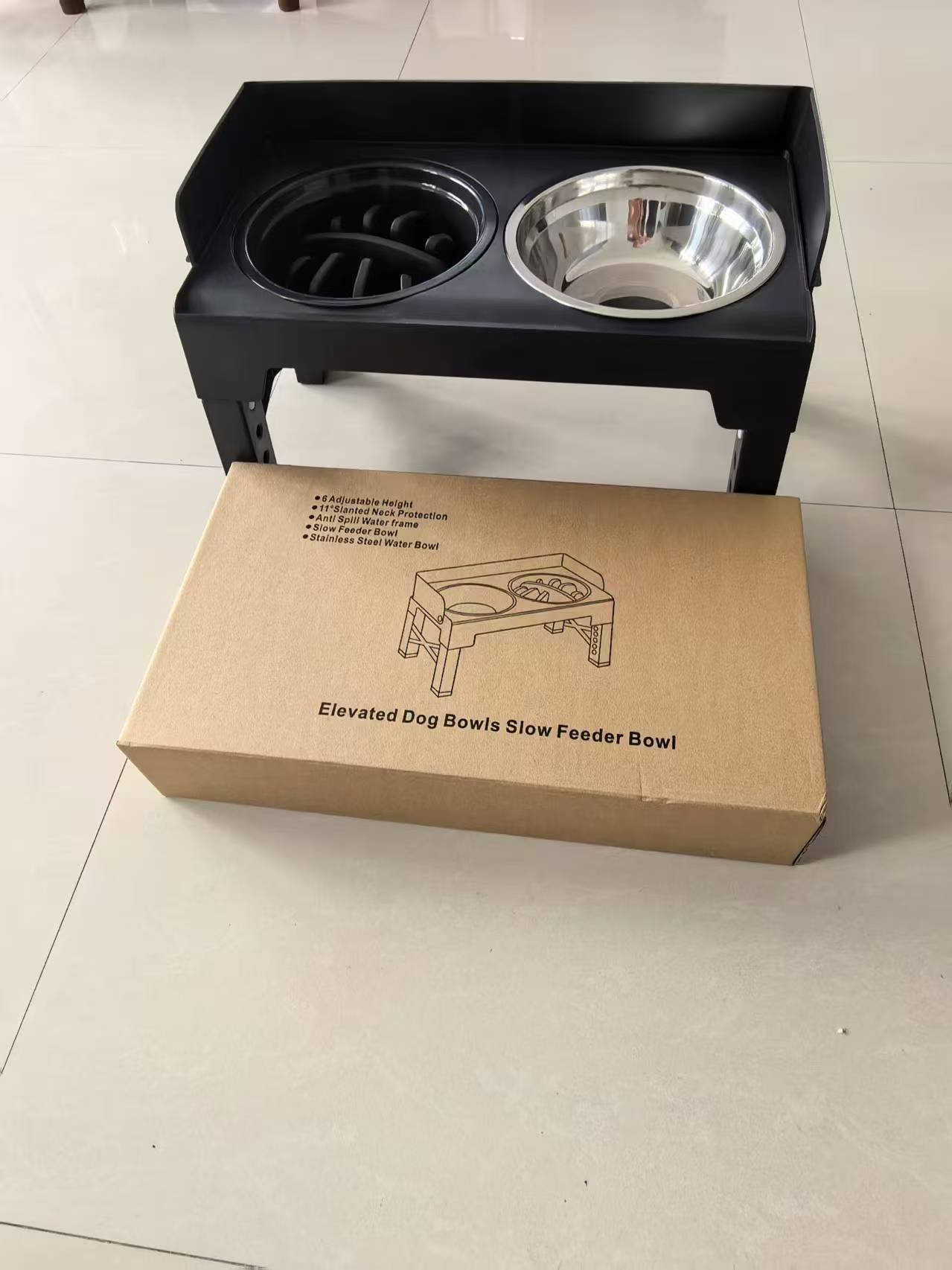 Adjustable Splash-Proof Pet Feeder with Slow Feed Insert and Stainless Steel Bowls