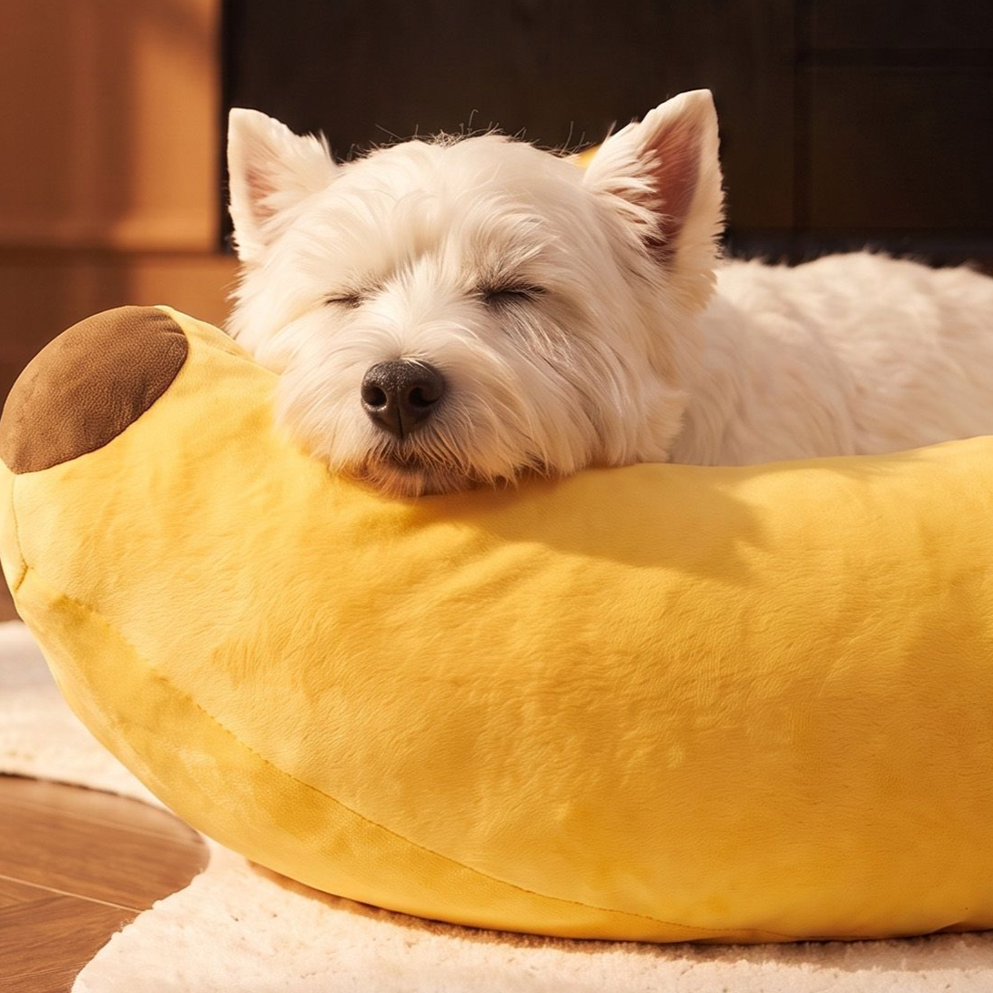 Banana Shaped Plush Pet Bed with Thick Raised Rim, Winter Warm