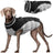 Windproof fleece lined padded dog coat in Black and Grey, close-up detail