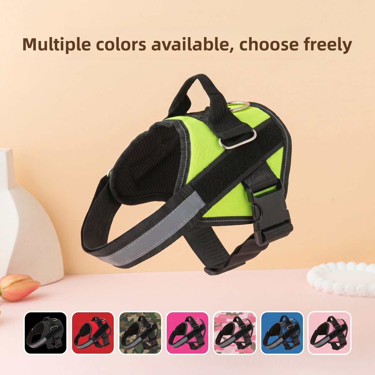 Reflective escape resistant dog harness in black, view 2