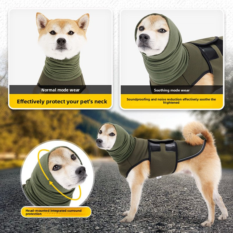 Reflective dog comfort vest with snug fit in Army Green, side view