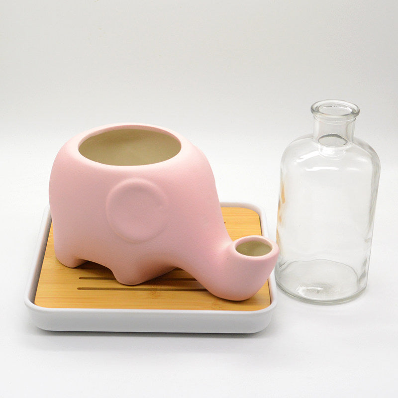 Ceramic Automatic Cat Water Dispenser with Elephant Design and Glass Bottle