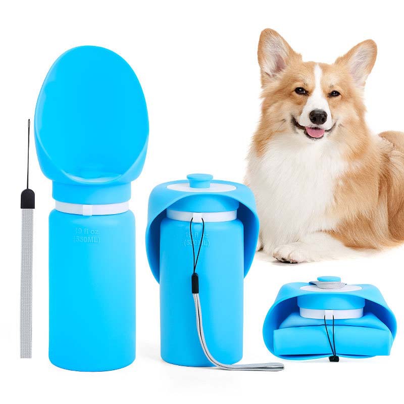 Foldable Silicone Portable Pet Water Bottle with Integrated Bowl, Leak-Proof for Walks
