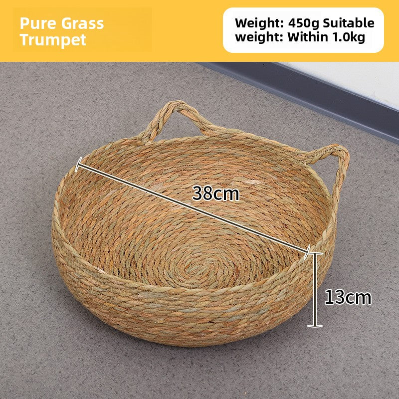 Handwoven grass and cotton linen cat nest with scratch pad, product image 7