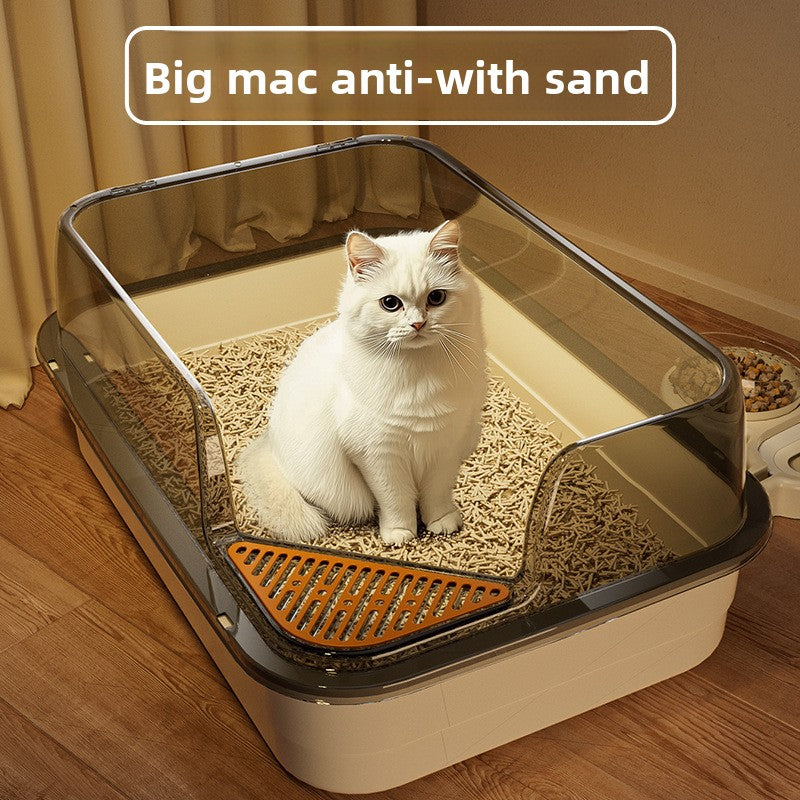 Extra Large Semi-Enclosed Cat Litter Box, Anti-Spill Walls