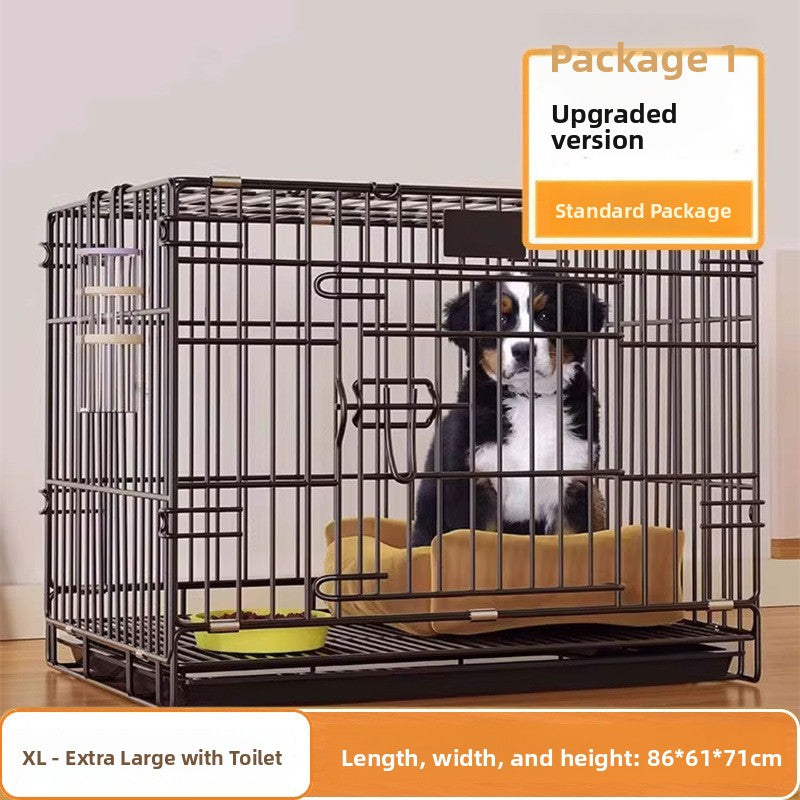 Small dog crate with separate toilet area, further angle view