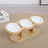 Raised wooden pet bowl stand in Natural Wood with Enamel Bowl