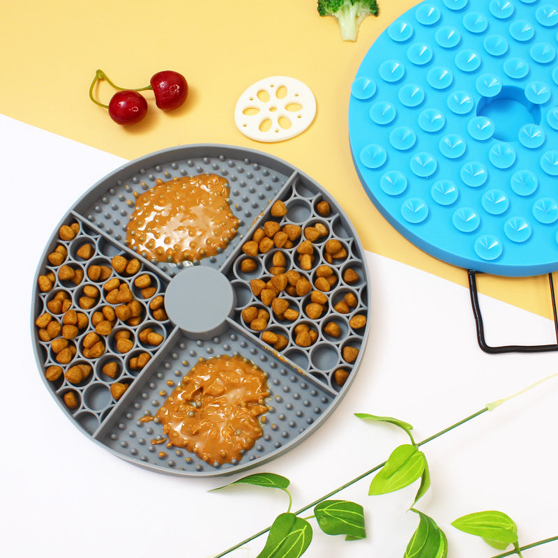 Round Silicone Pet Lick Pad with Suction Cup Base and Optional Scraper for Slow Feeding
