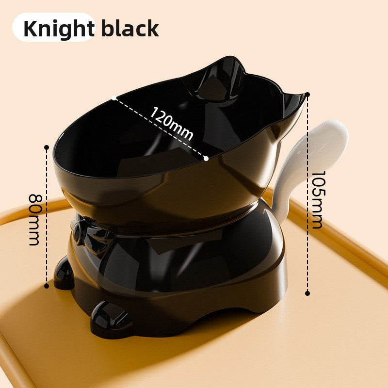 Slanted Cat Food Bowl with Anti-Spill Stand, Kitten Tail Design