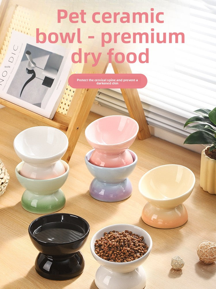 Ceramic Raised Pet Bowl with Gradient Finish for Cats and Small Dogs, Food or Water