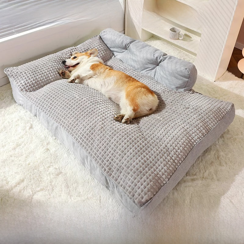 Soft PP cotton dog bed in grey, photo from another angle