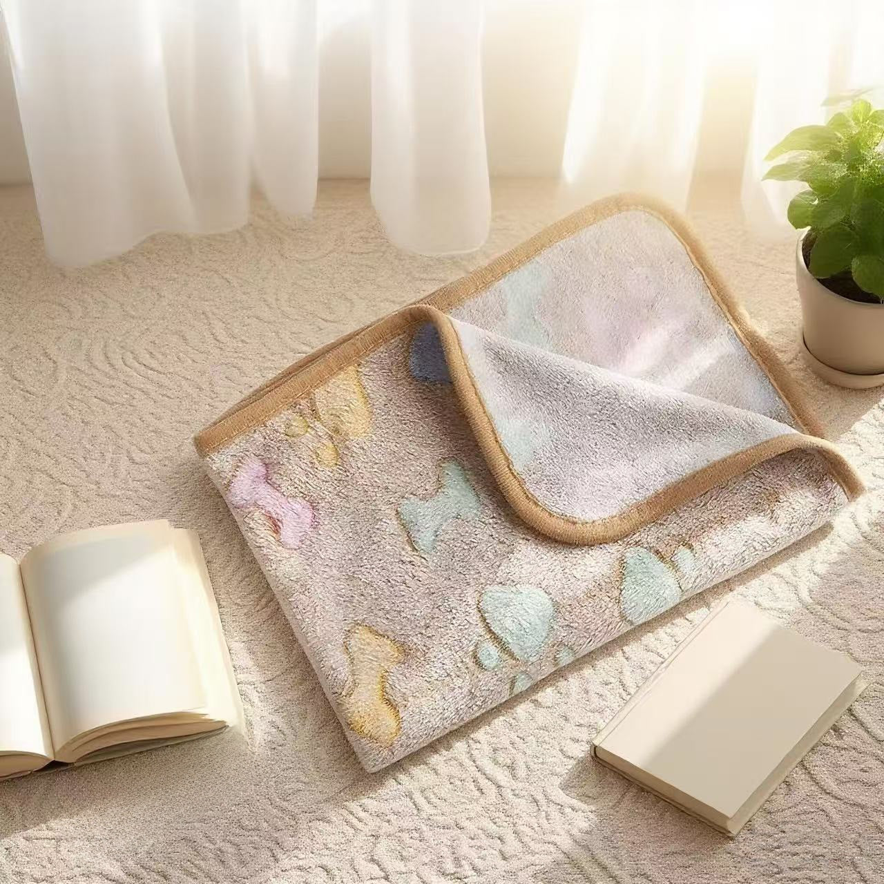 Soft flannel pet blanket with coffee brown footprint print, view 34