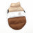 Colour block puffer dog coat with button front in Coffee, in use with a pet