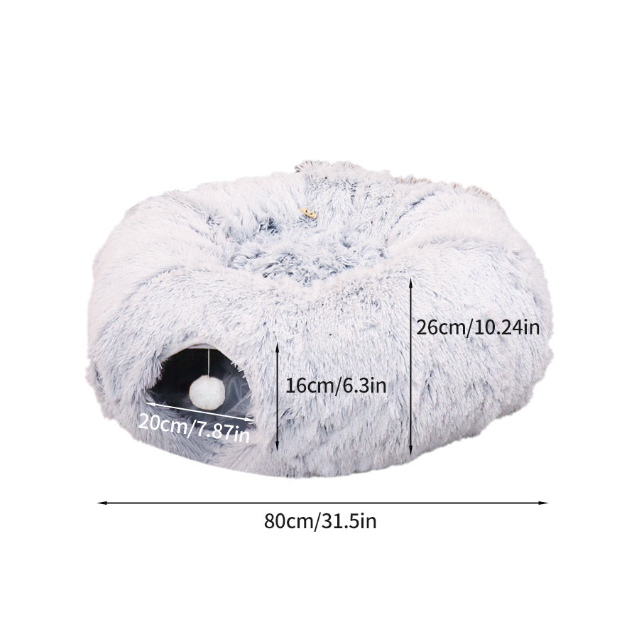 Navy and white striped foldable plush cat tunnel nest, view 5