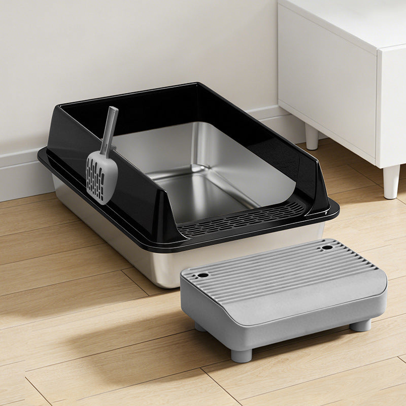 Stainless Steel Top Entry Cat Litter Box with Lid, Semi-Enclosed