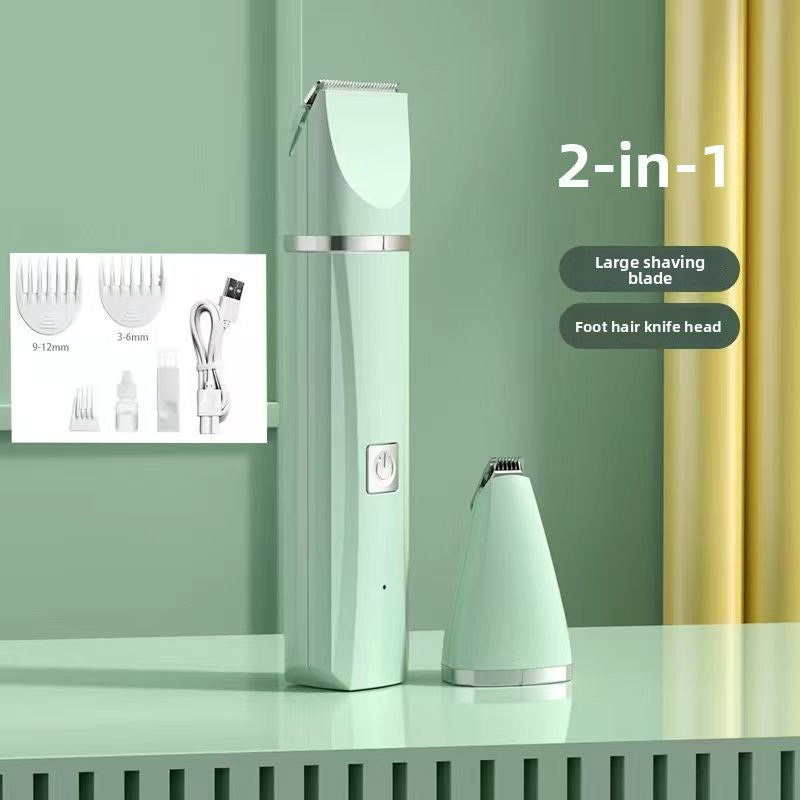 Cordless electric pet hair clipper in white with charging base