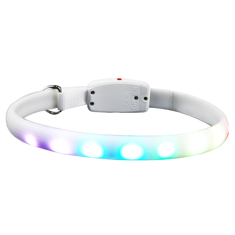 Rechargeable LED pet safety collar with milky white glow, product image 3