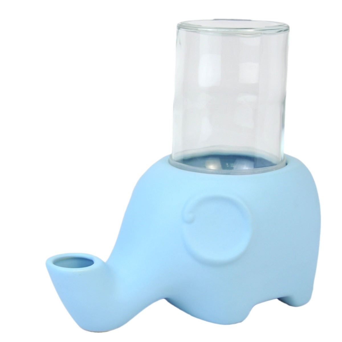 Ceramic Elephant Gravity Cat Drinking Fountain with Glass Bottle and Silicone Ring