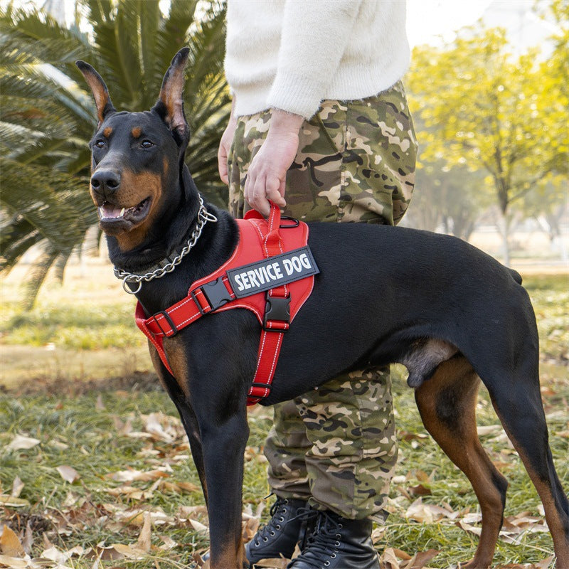 Reflective padded mesh vest dog harness in Red, front view