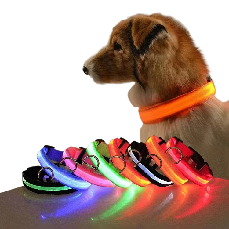 LED mesh dog collar with light modes in Black with Multicolour Light, top view
