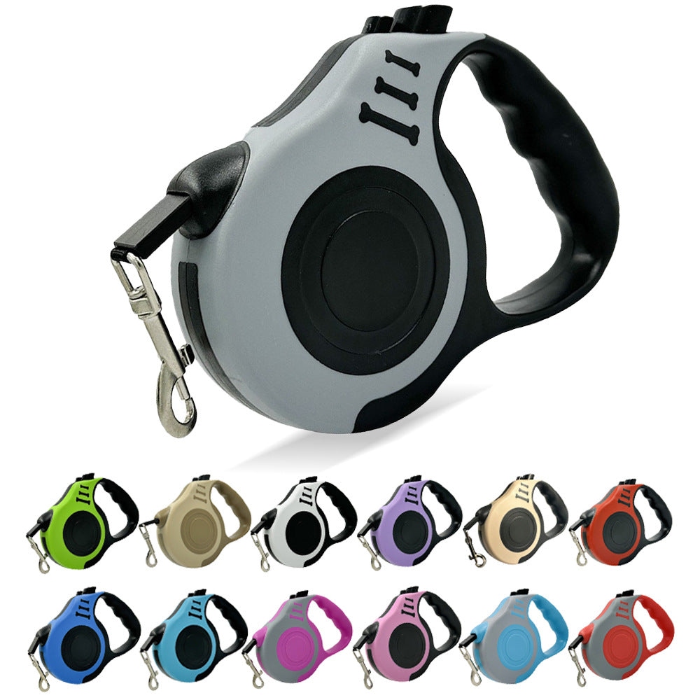 Retractable dog lead with bone-shaped handle in 19 colour options