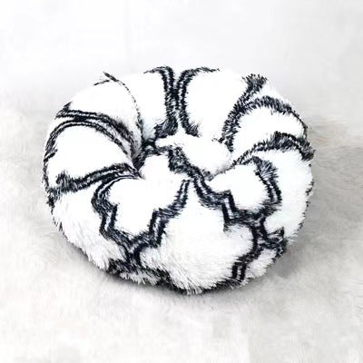 Round velvet cat bed mat for winter in Check Black, size 50cm
