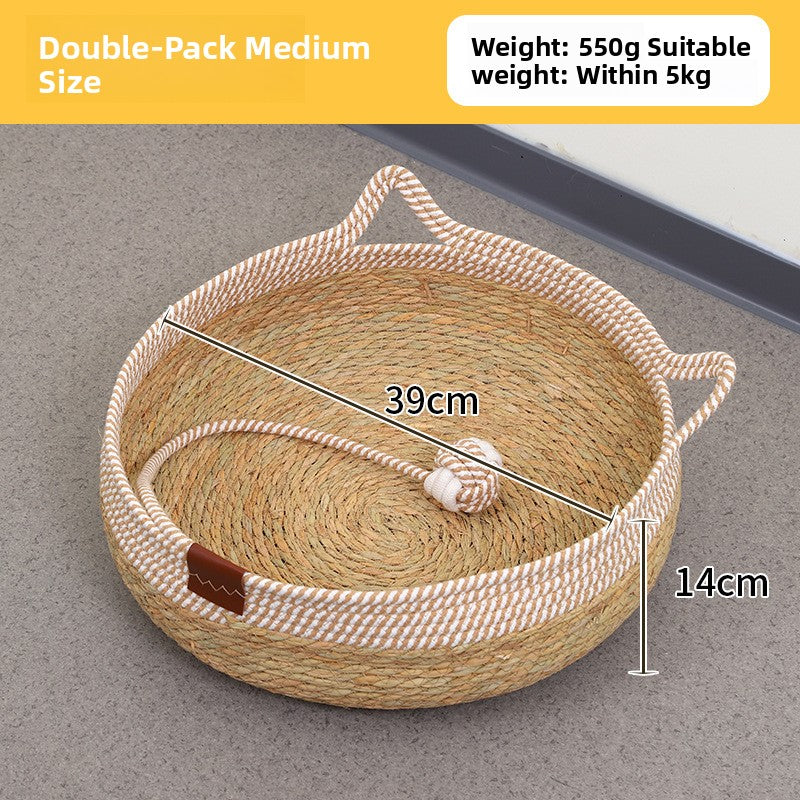 Handwoven grass and cotton linen cat nest with scratch pad, product image 9
