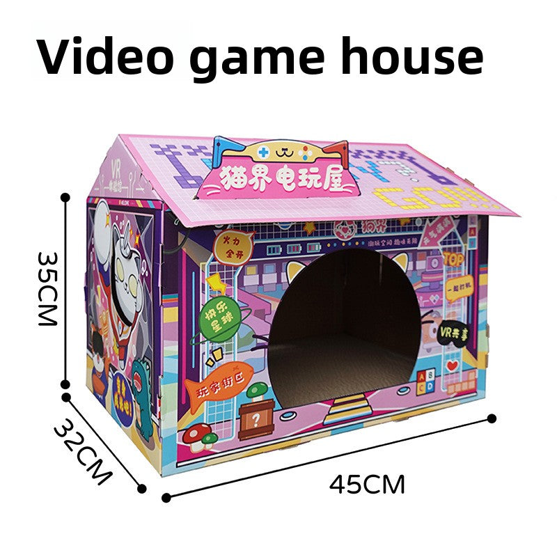 Themed corrugated cardboard cat scratch house and playhouse, view 7