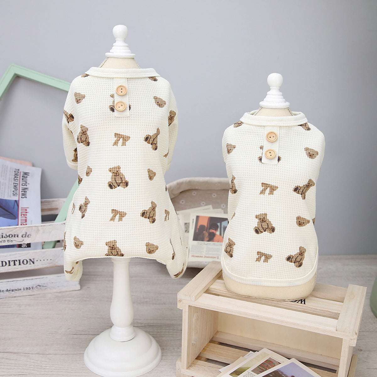 Bear print dog home wear pyjamas in Bear Four-Leg Pyjamas, front view