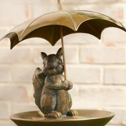 Decorative Garden Bird Feeder with Umbrella Roof in Weather-Resistant Resin and Metal