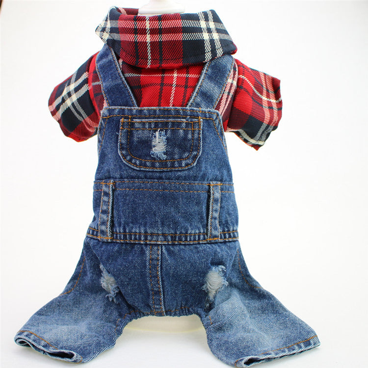 Denim four leg dog jumpsuit with backpack, available in 2 colours, image 7