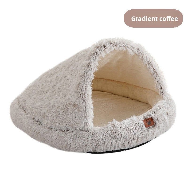 Plush enclosed cave bed for cats in gradient grey, product image 23