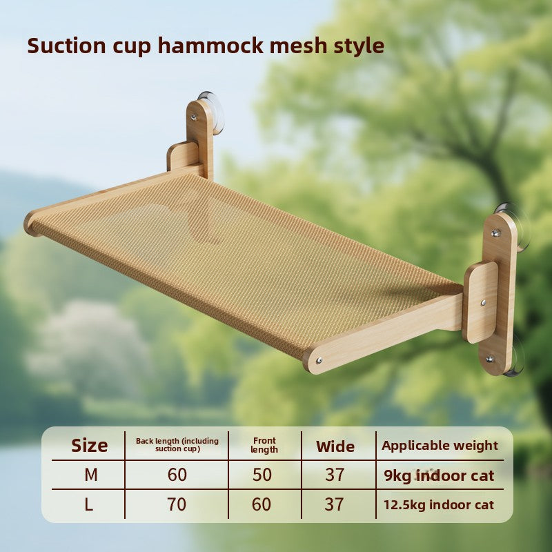 Suction cup window cat bed with clear capsule in Mesh Hammock, Small
