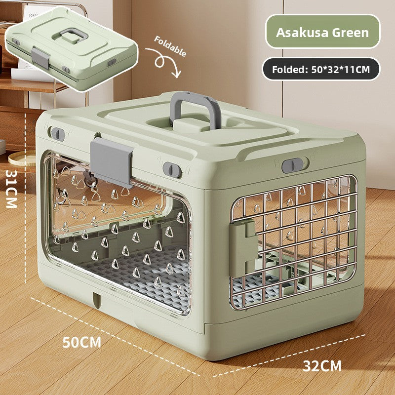 Light green foldable plastic pet travel crate with divider, photo 4