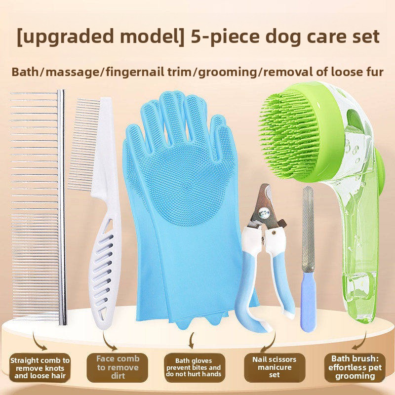 Pet Grooming and Bathing Kit with Silicone Glove and Nail Clipper
