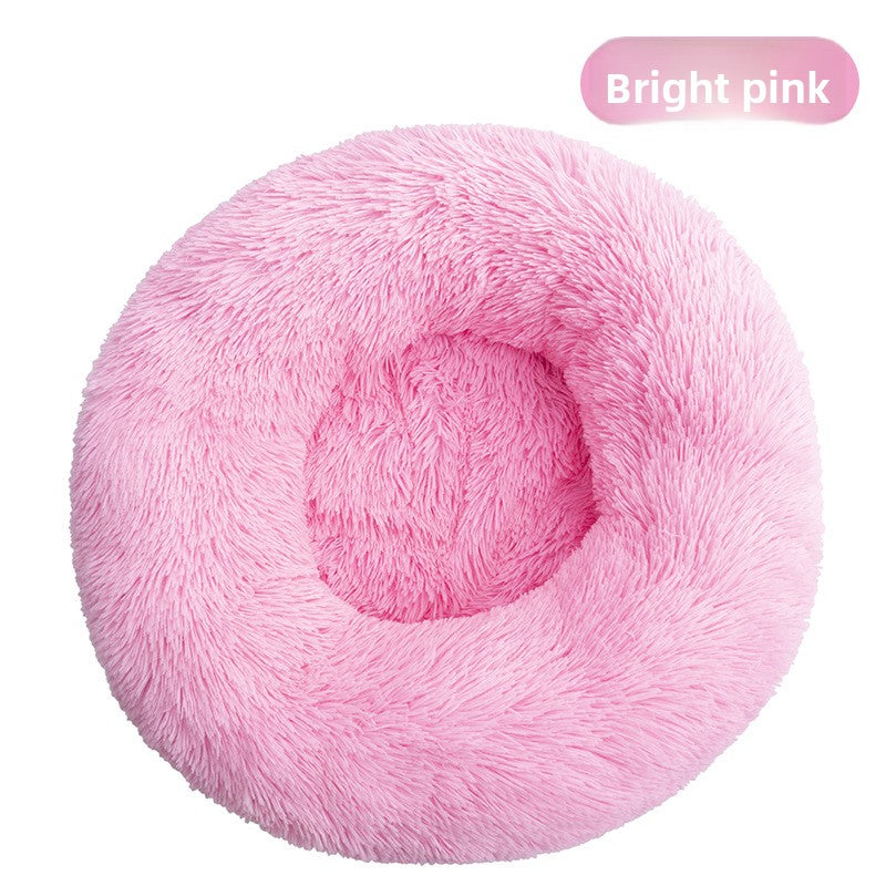 Light brown washable plush round pet bed with anti-slip base, photo 22