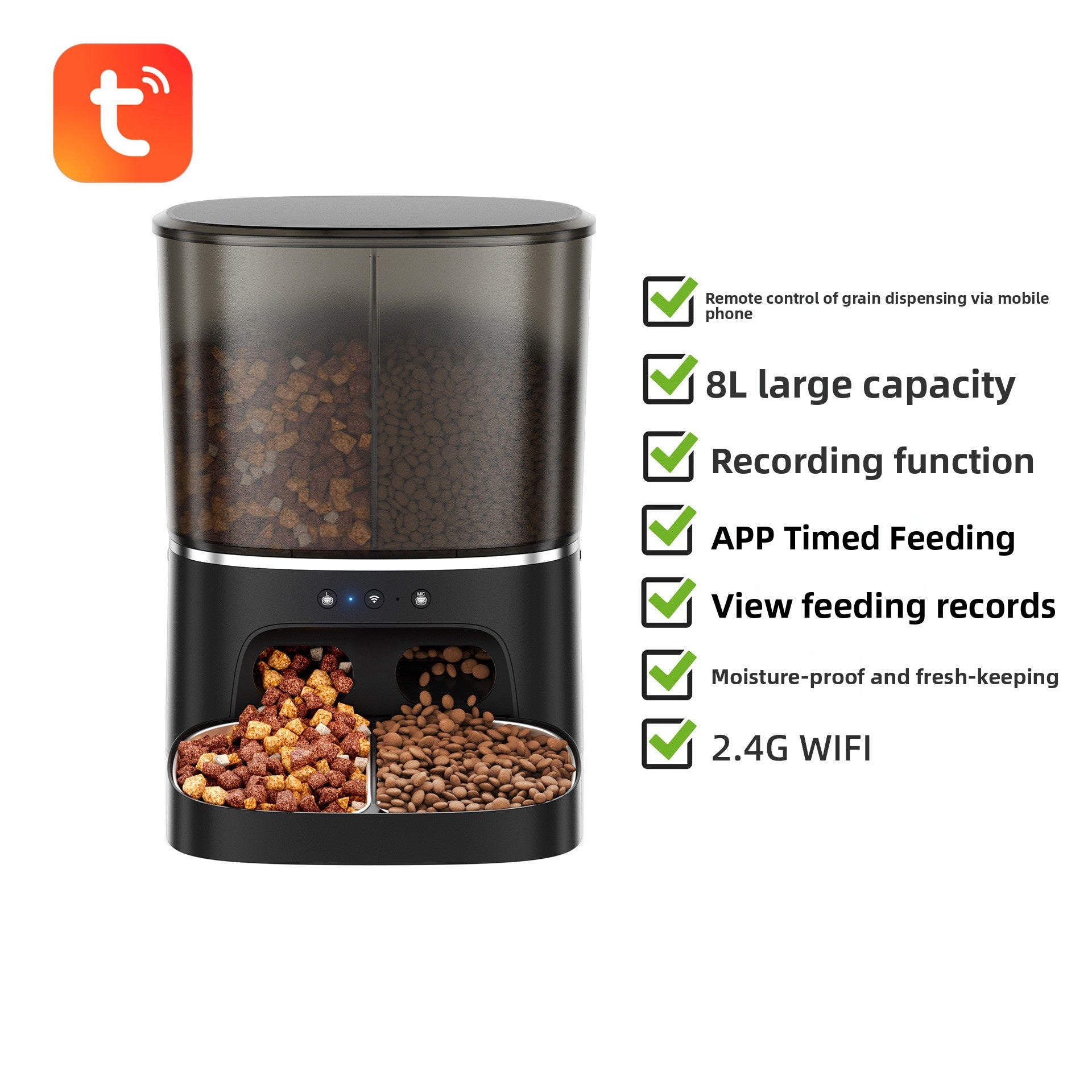Smart 8L Dual-Bowl Pet Feeder with WiFi App Control and Optional Video Camera