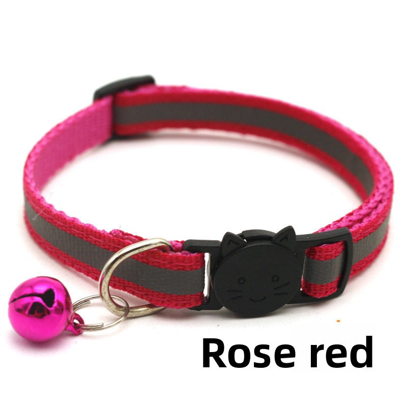 Striped reflective cat collar with bell in 14 colour options