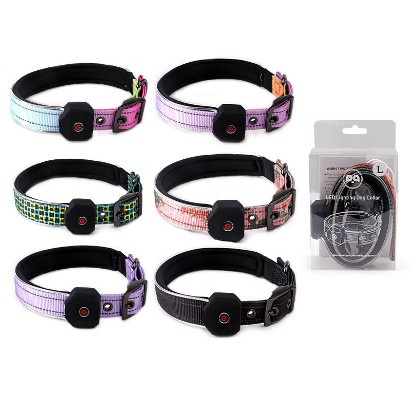 Rechargeable LED dog collar with reflective strip glowing, product image 5