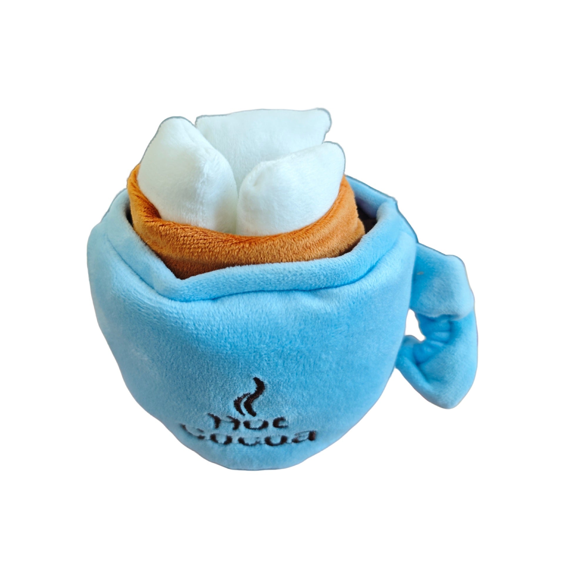 Coffee cup shaped plush dog toy with crinkle sound on white background - photo 1