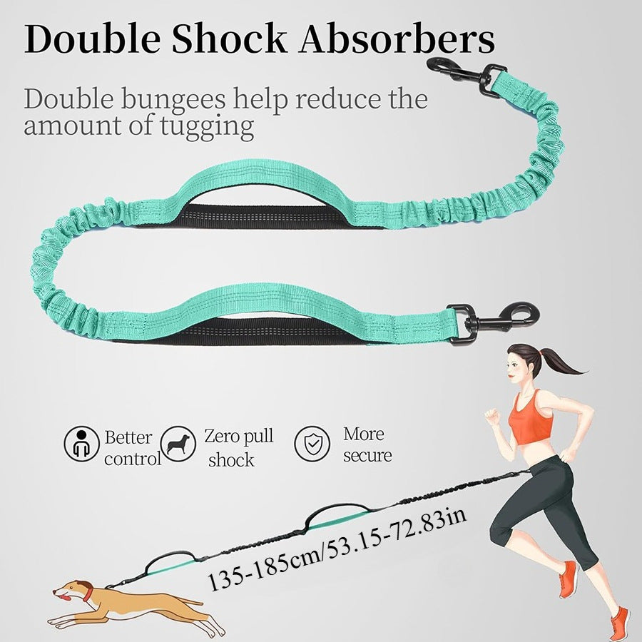 Hands free dual handle bungee dog lead in fluorescent green
