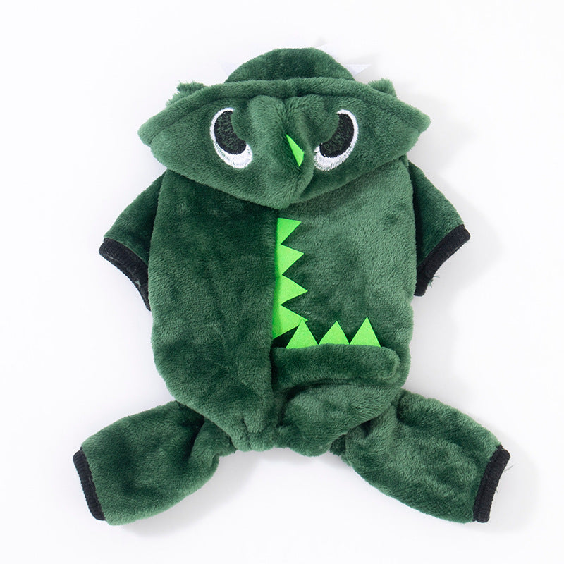 Flannel dinosaur costume for cats and small dogs, in Green Dinosaur, image 5
