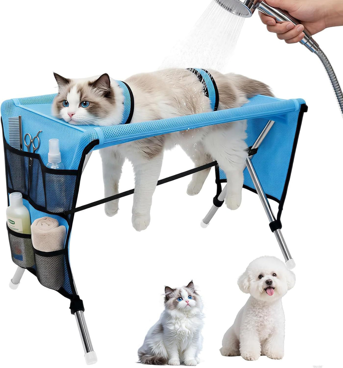 Foldable Stainless Steel Pet Grooming Table with Storage Bag